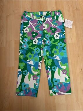 Hanna Andersson Green, Blue & Purple Floral Capri Pants 8-10